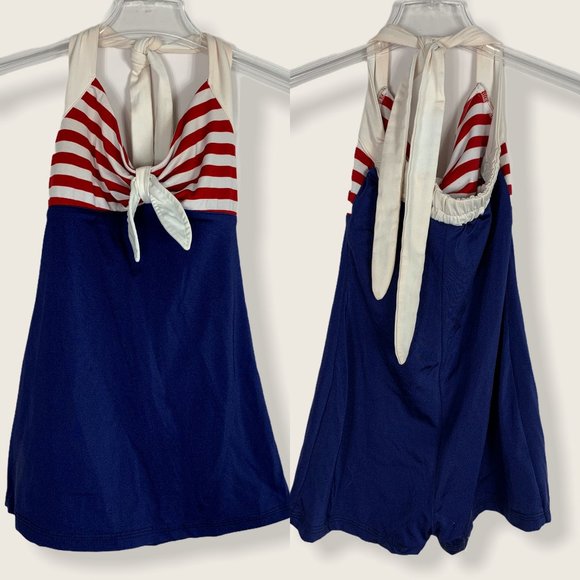Pinup Couture Other - Pinup Couture Swimsuit Red Blue Stripe Halter One